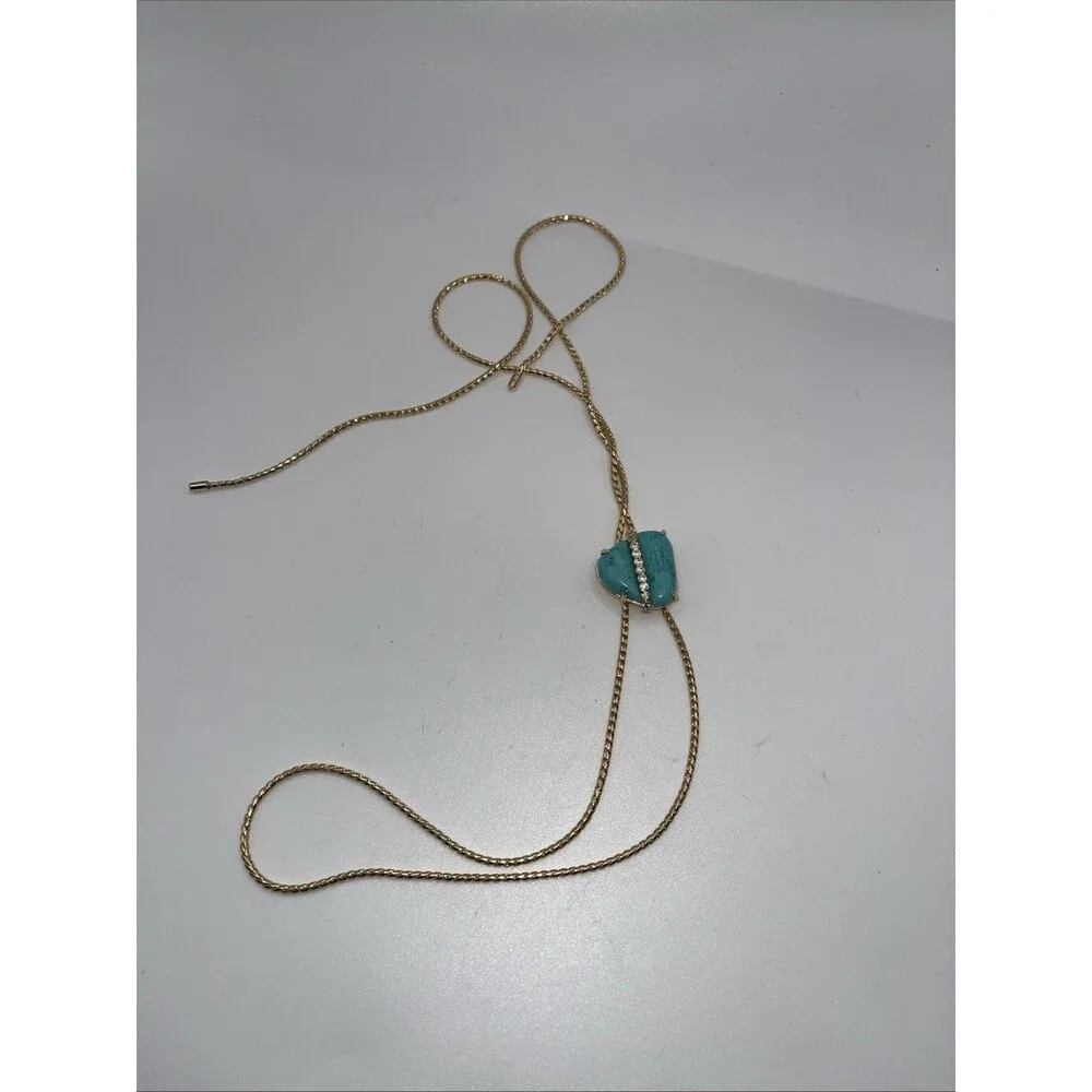 Ettika Turquoise Solstice Bolo 18k Gold Plated Rhinestone Necklace
